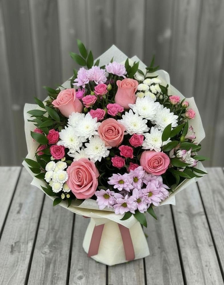 Букет цветов из: Альстромерии, Гвоздики, Розы и Хризантемы в Заречье