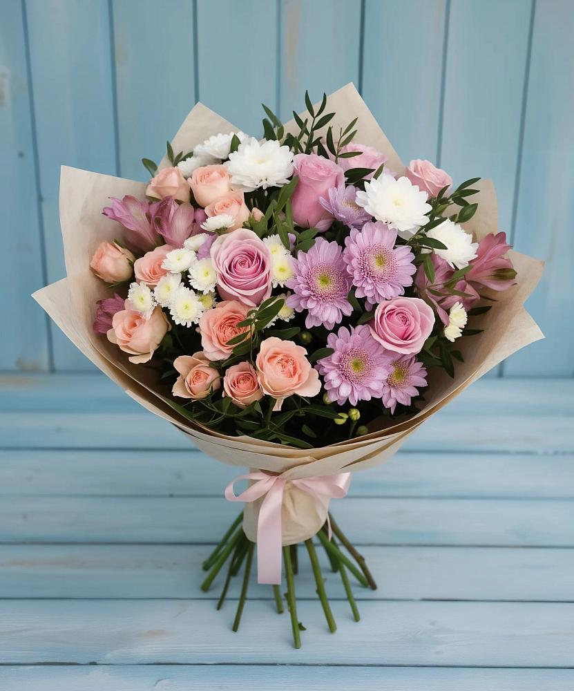 Букет цветов из: Хризантемы, Розы и Альстромерии в Заречье