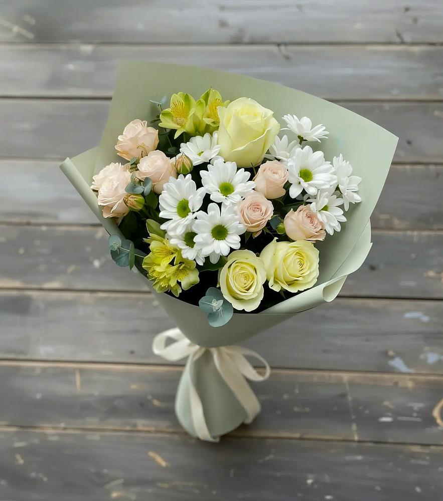 Букет цветов из: Альстромерии, Розы и Хризантемы в Заречье