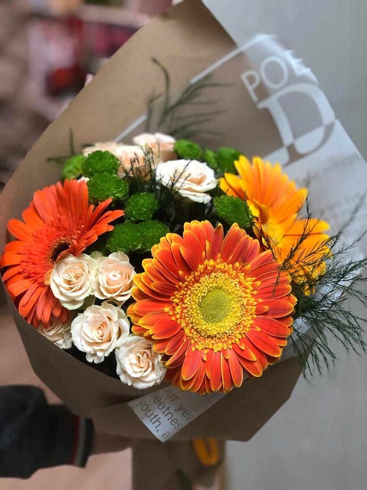 Букет цветов из: Герберы, Хризантемы и Розы в Заречье